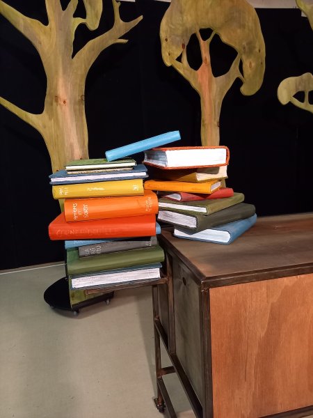 Livres en carton, bureau d'Antonin, arbres mobiles "Sorcière toi-même"